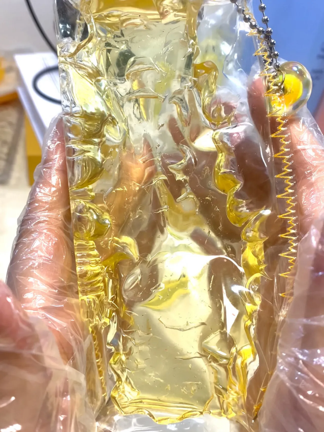 Transparent honey strips, transparent and squishy