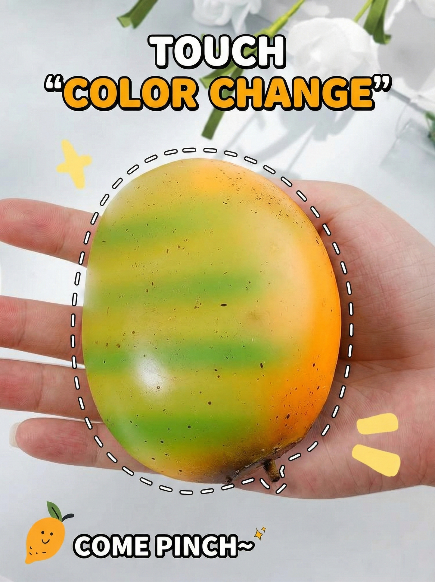 Color-changing mango stress ball