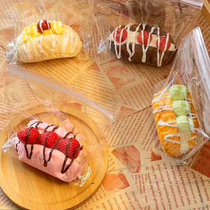 Squeeze the cream-filled bread.